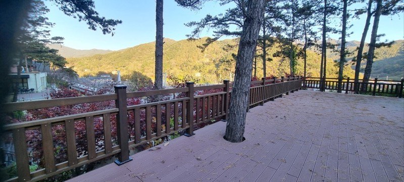 데크에서 바라본 산 풍경